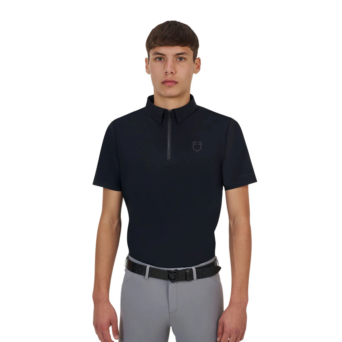Polo de entrenamiento hombre Equestro Ridertechnology manga corta y cremallera