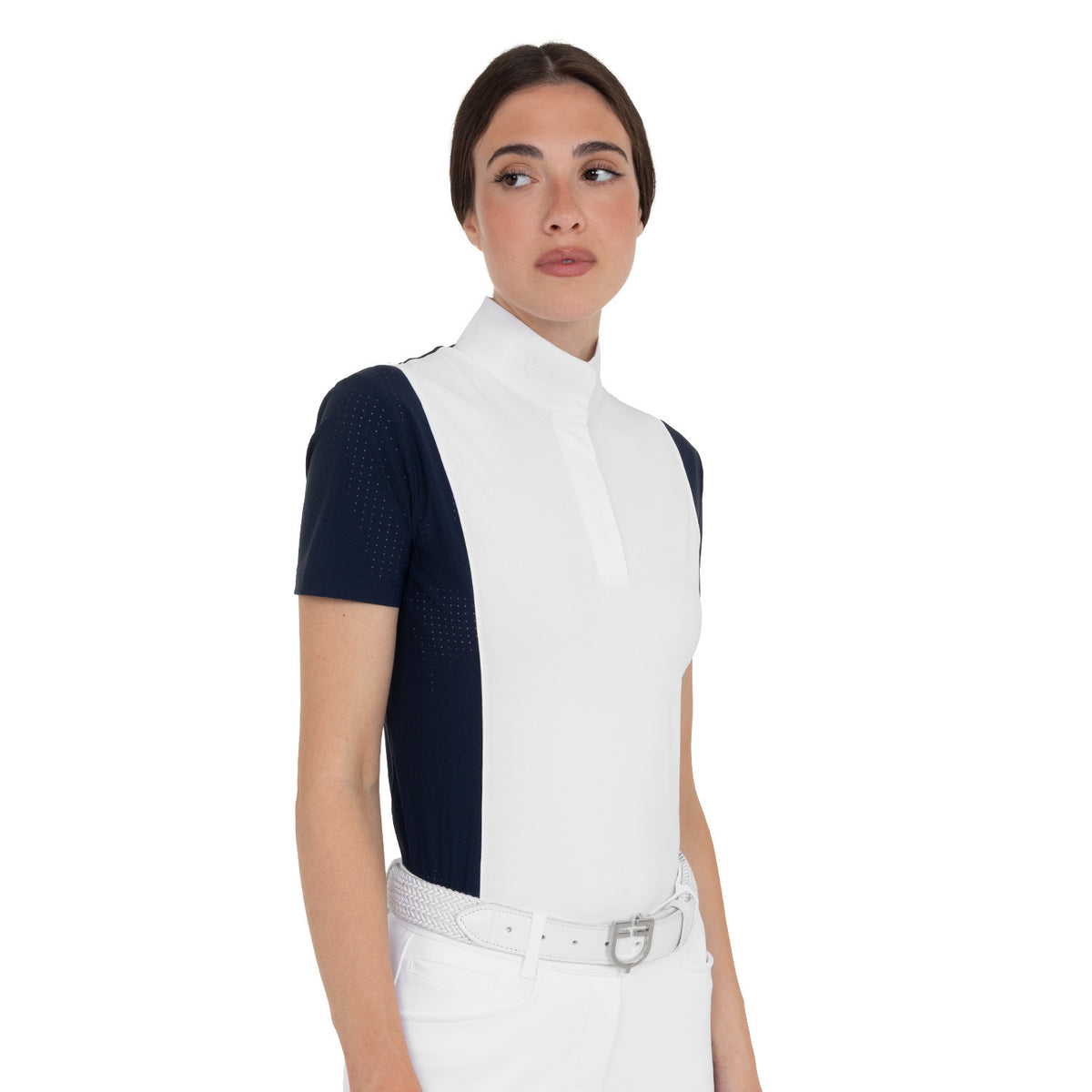 Polo de Concurso Mujer de Manga Corta con Inserciones de Malla