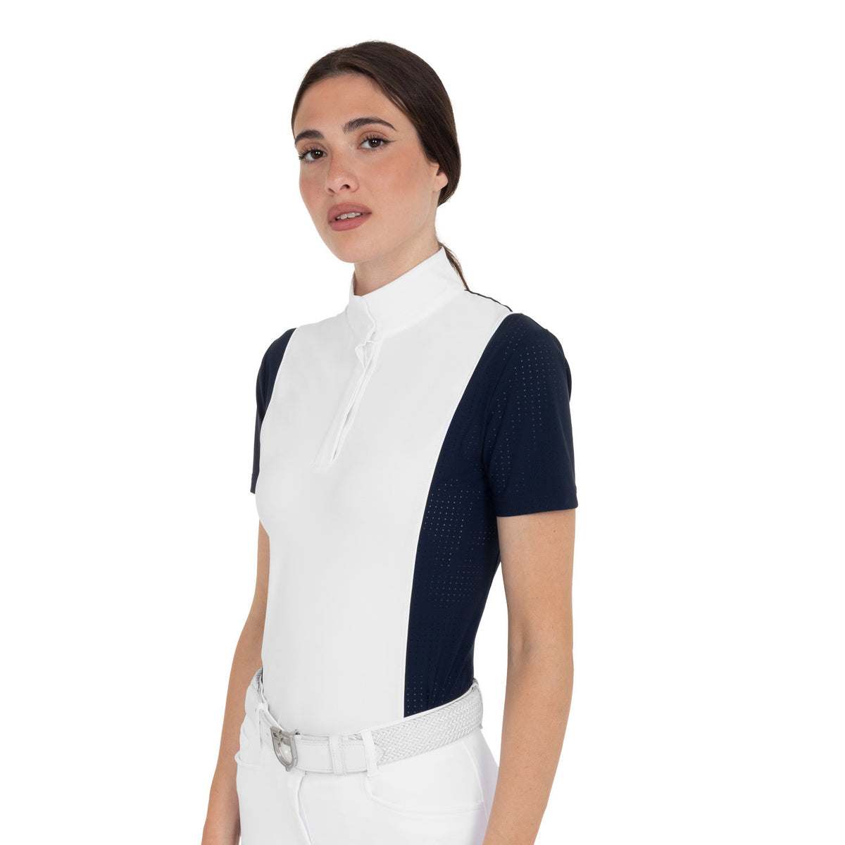 Polo de Concurso Mujer de Manga Corta con Inserciones de Malla