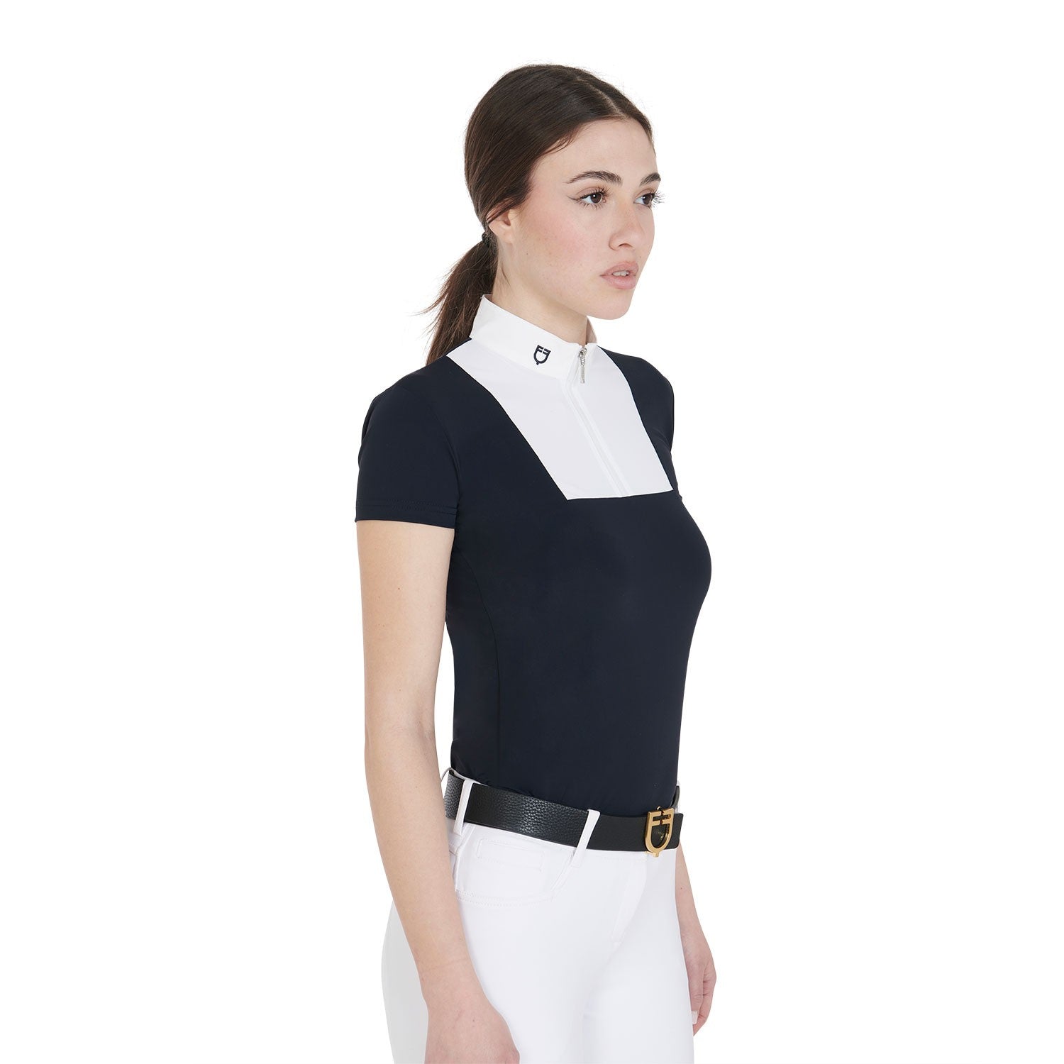 Polo de competición de manga corta y corte ajustado para mujer - Azul