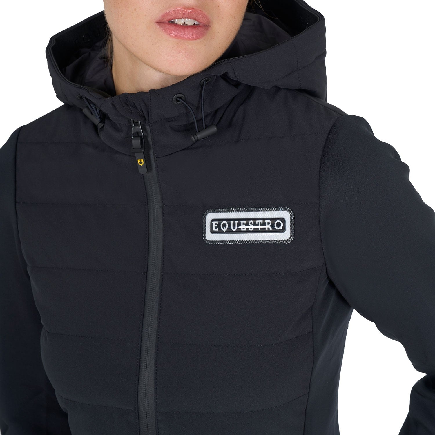 Chaqueta de plumón con capucha para mujer, mezcla técnica - Negro