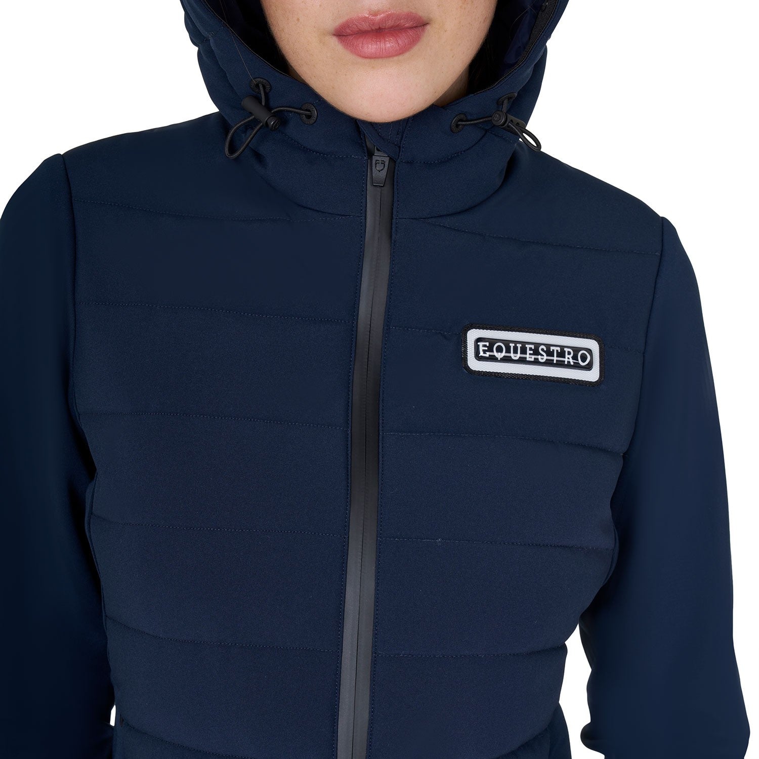 Chaqueta de plumón con capucha para mujer, mezcla técnica - Navy