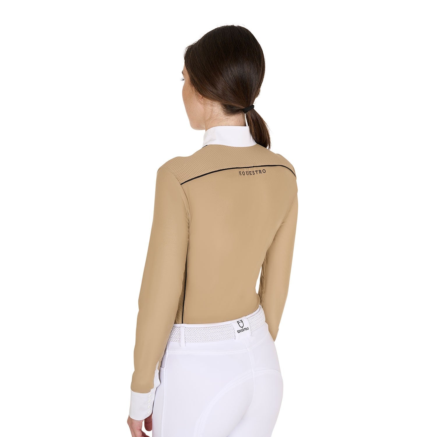 Polo de competición de corte entallado para mujer con inserciones de malla - Beige