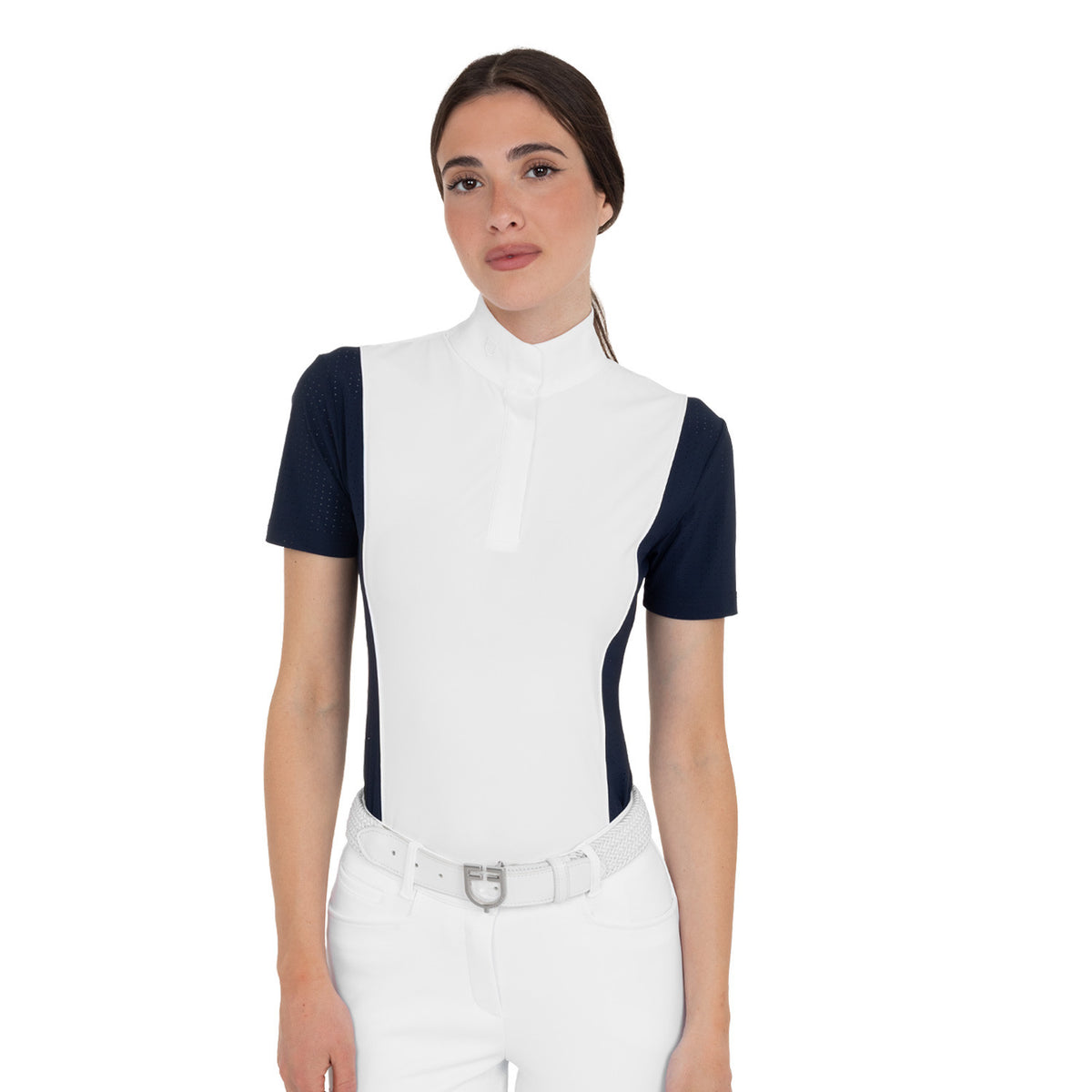 Polo de Concurso Mujer de Manga Corta con Inserciones de Malla