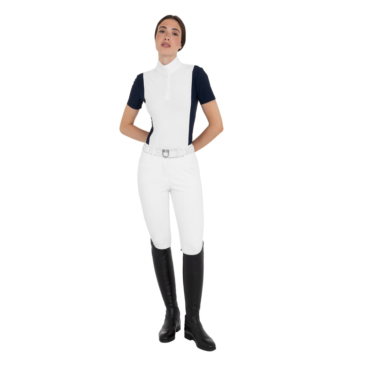Polo de Concurso Mujer de Manga Corta con Inserciones de Malla