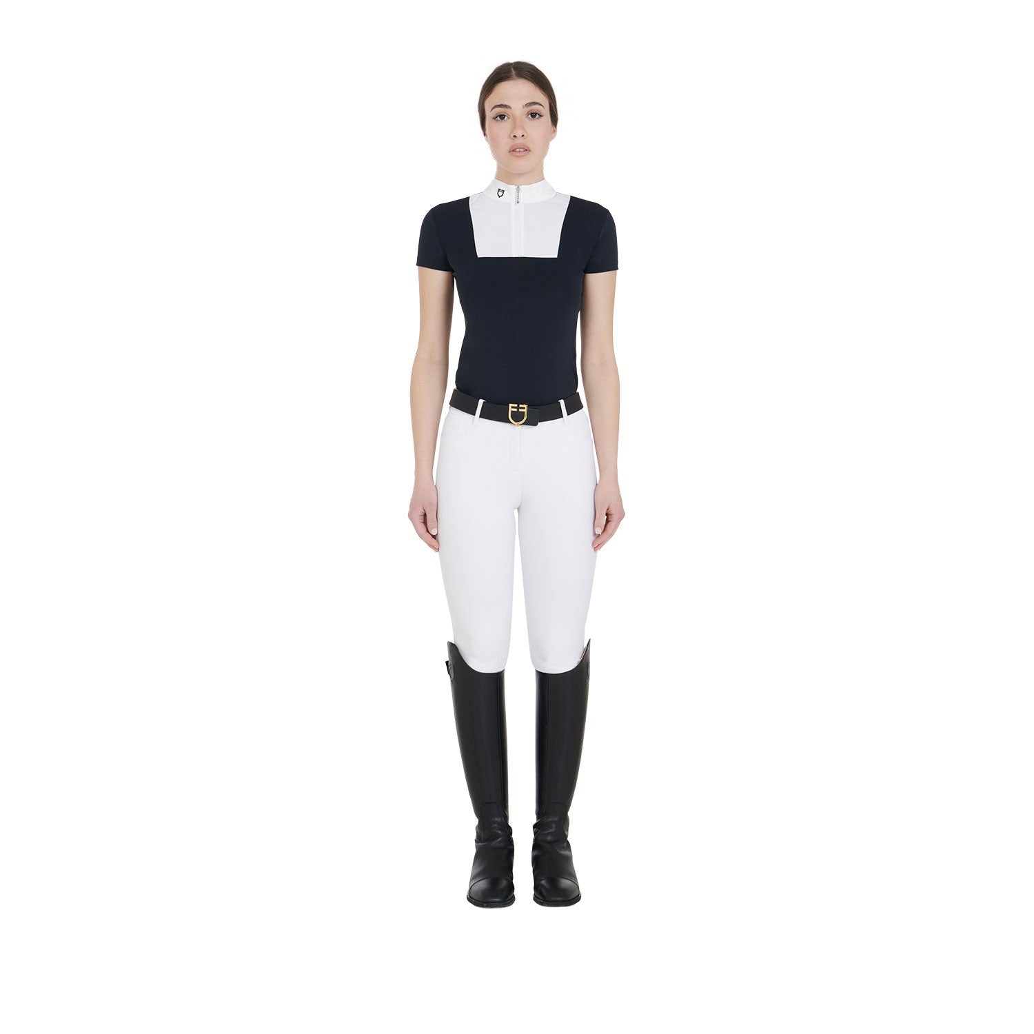 Polo de competición de manga corta y corte ajustado para mujer - Azul