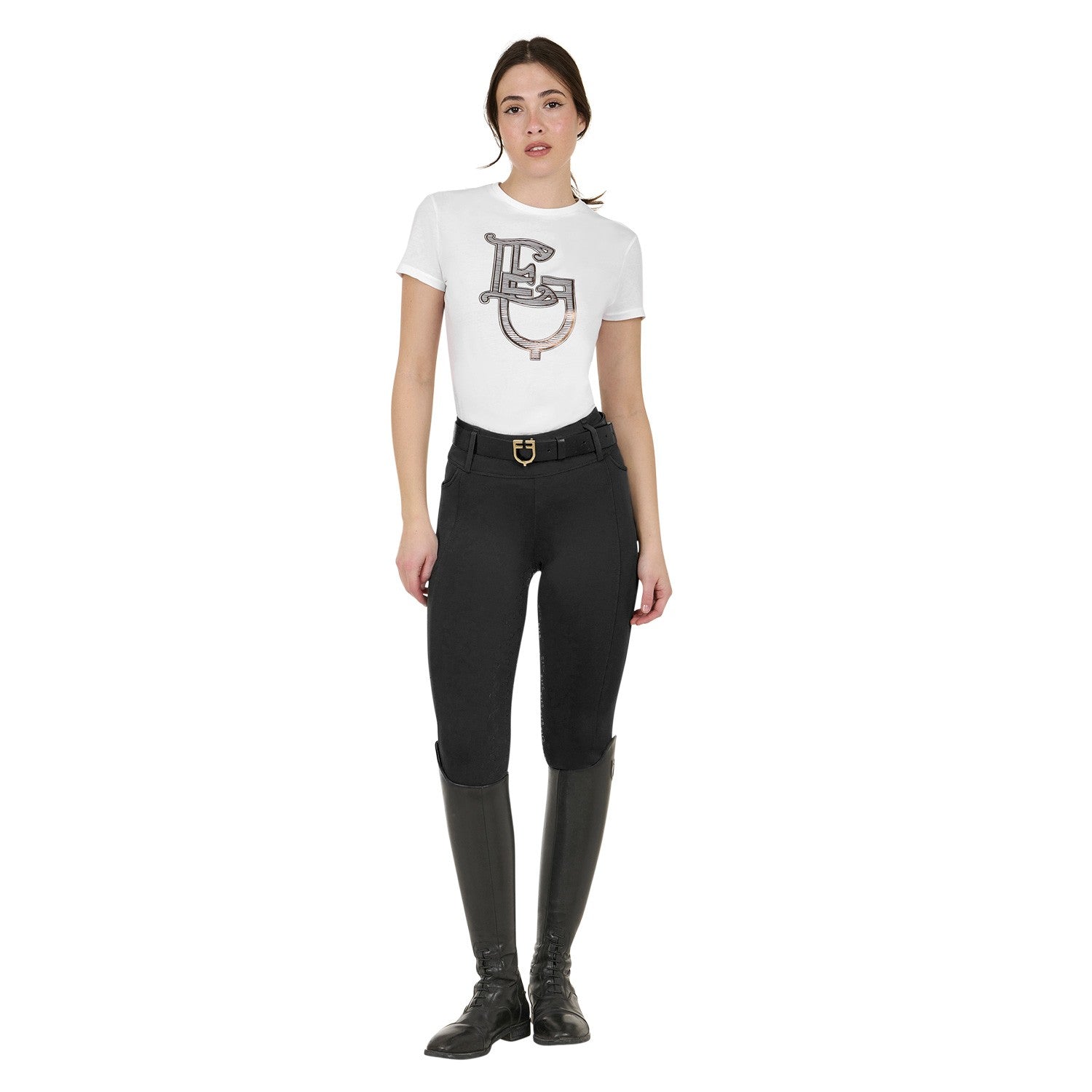 Leggings de cintura alta para mujer con trabillas para cinturón - Negro
