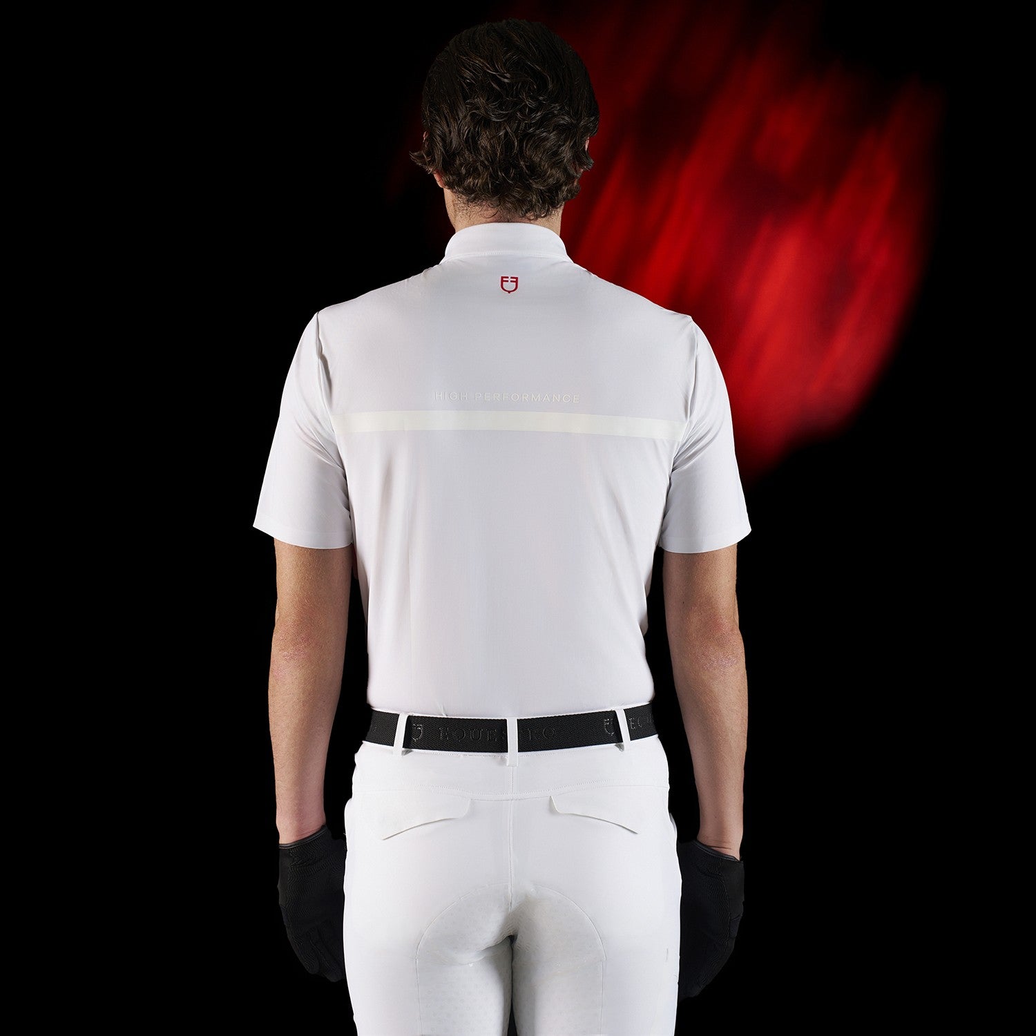 Polo de competición para hombre Equestro Ridertechnology de manga corta y cremallera