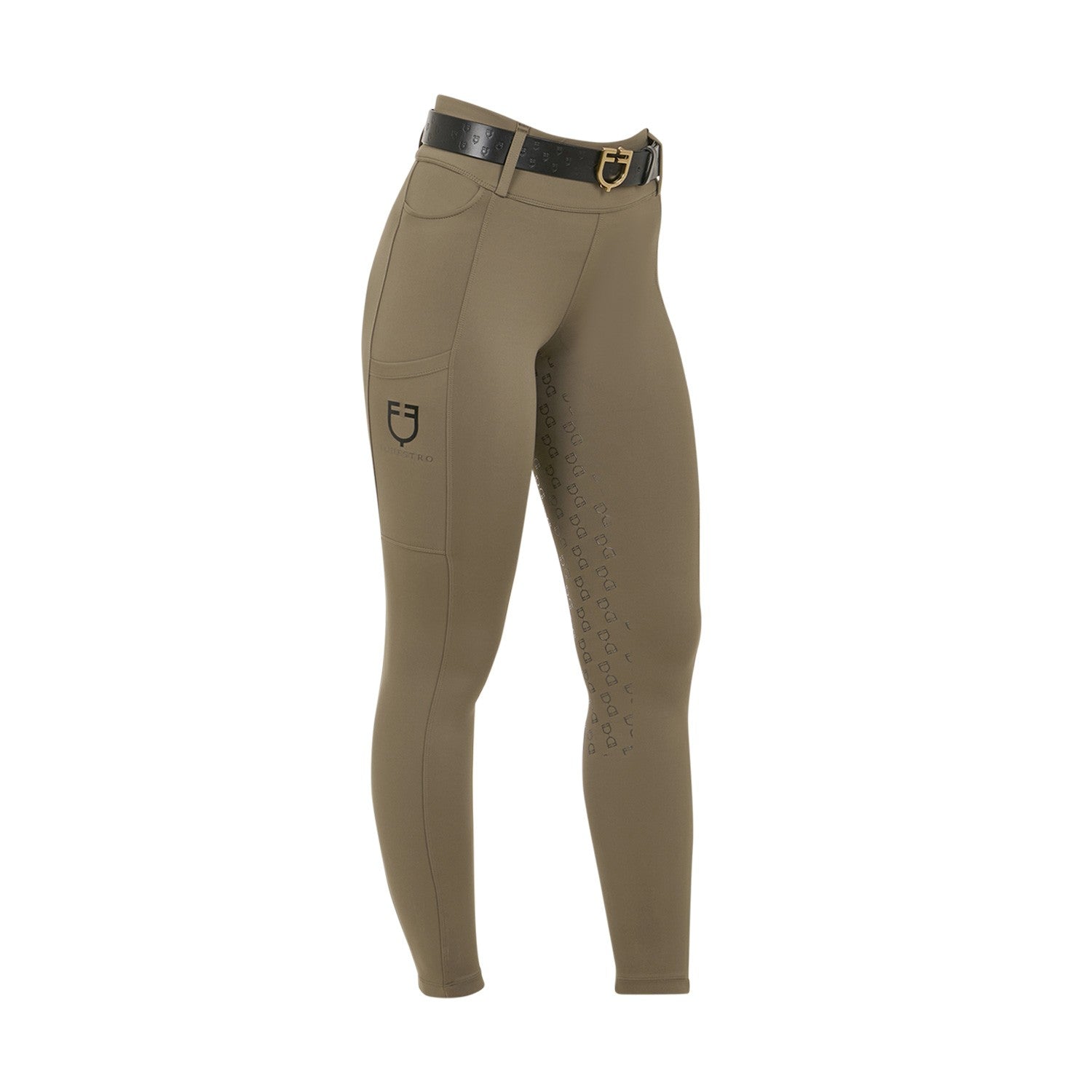 Leggings de cintura alta para mujer con trabillas para cinturón - Caqui