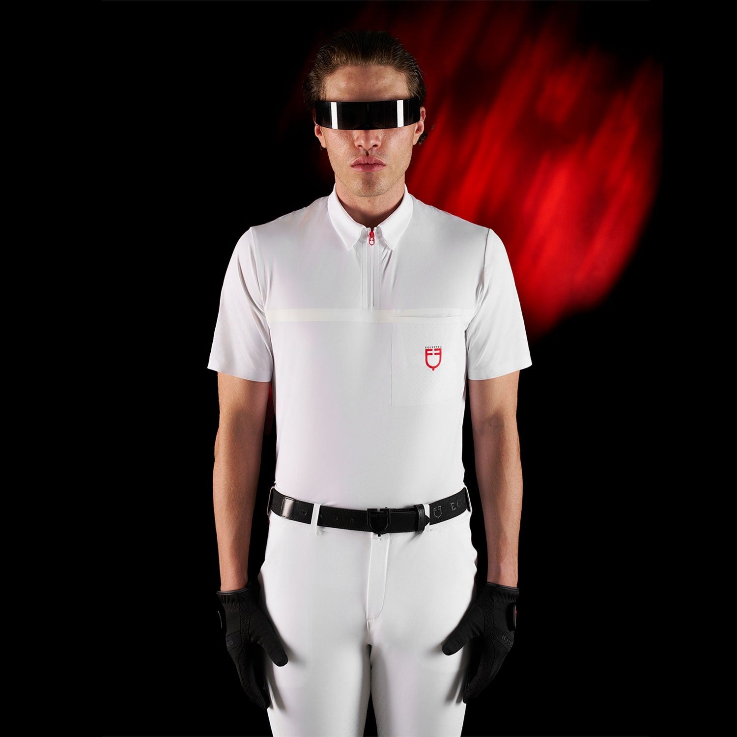 Polo de competición para hombre Equestro Ridertechnology de manga corta y cremallera