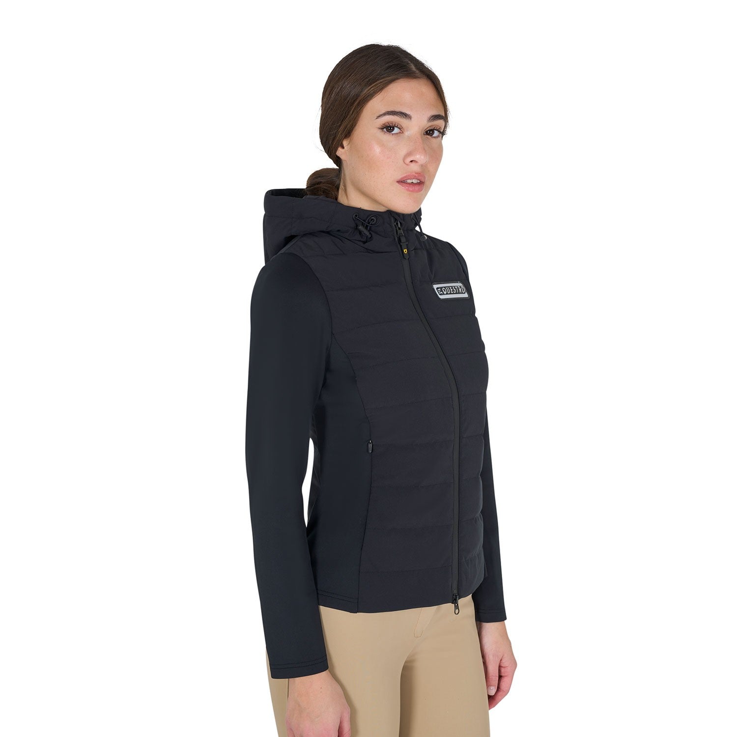 Chaqueta de plumón con capucha para mujer, mezcla técnica - Negro