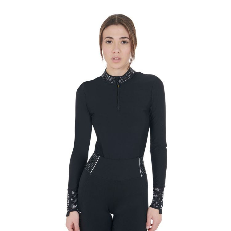Polo de entrenamiento técnico para mujer con pedrería