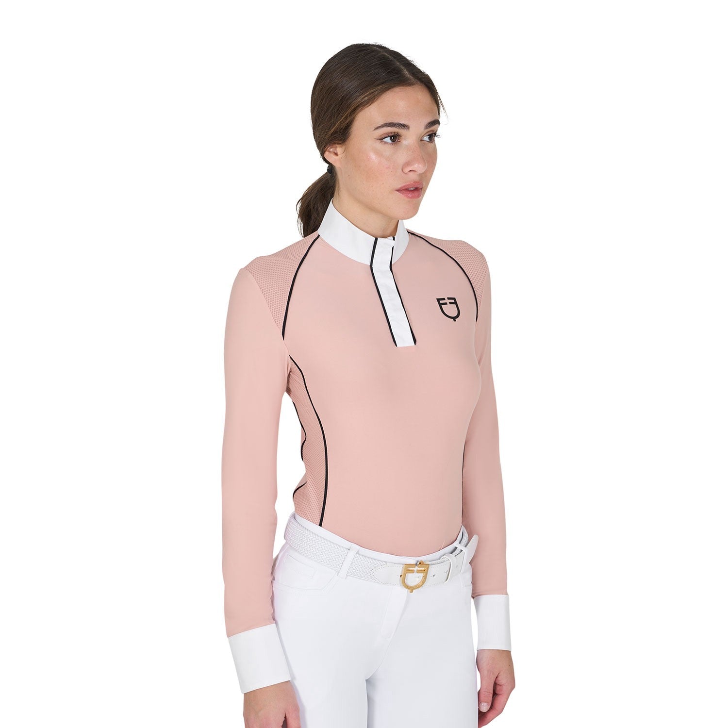 Polo de competición de corte entallado para mujer con inserciones de malla - Rosa