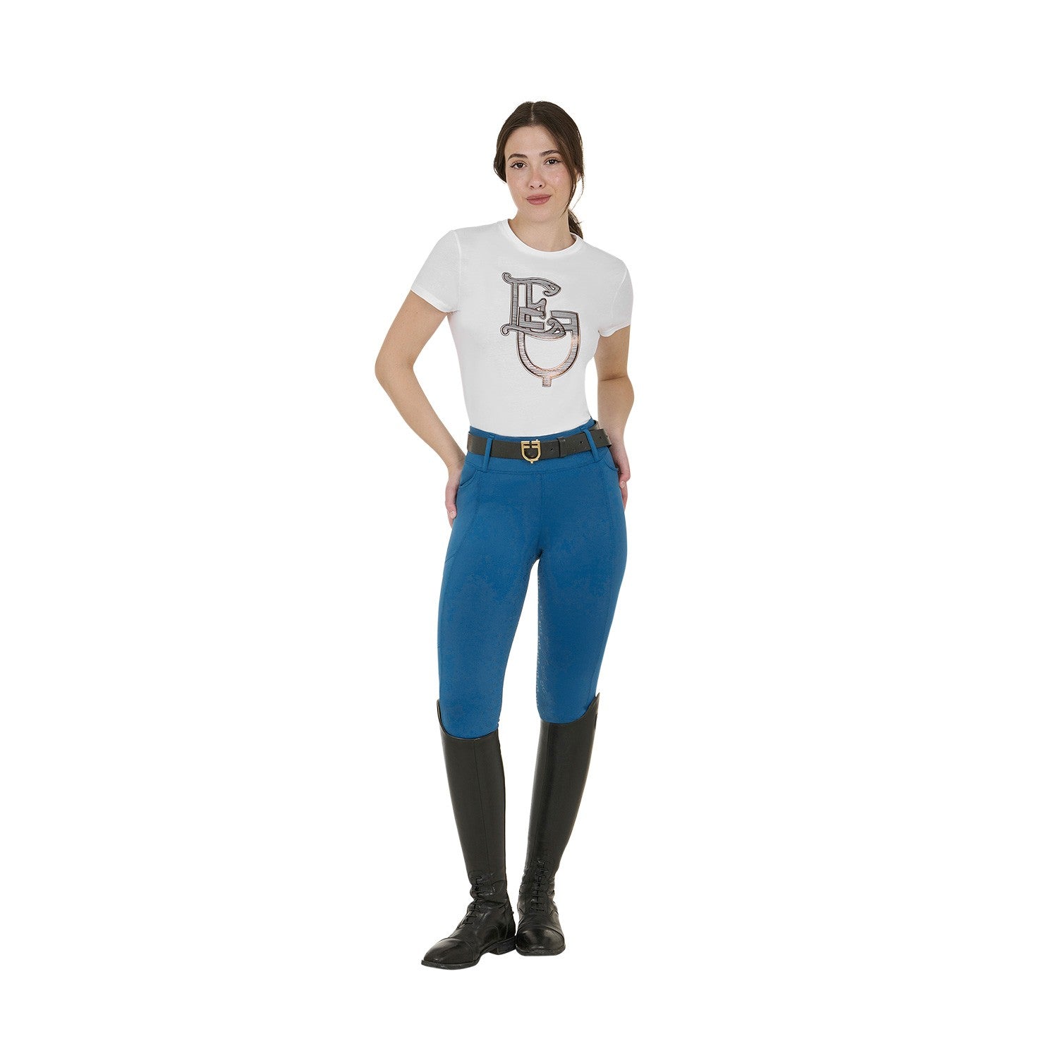 Leggings de cintura alta para mujer con trabillas para cinturón - Azul