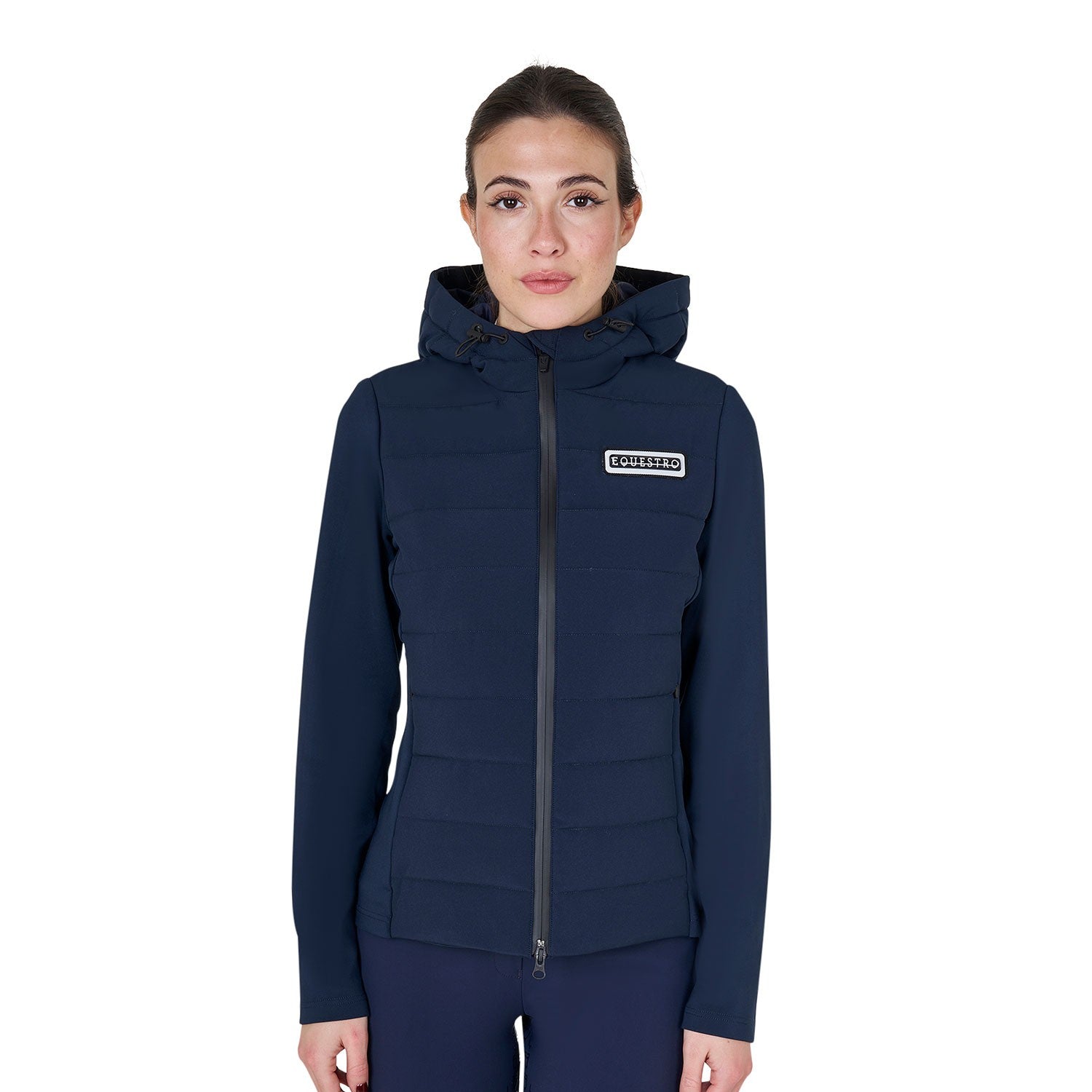 Chaqueta de plumón con capucha para mujer, mezcla técnica - Navy