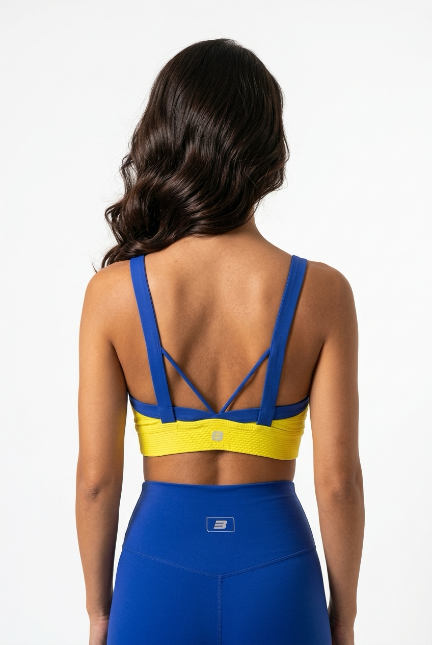 top deportivo contraste amarillo y azul